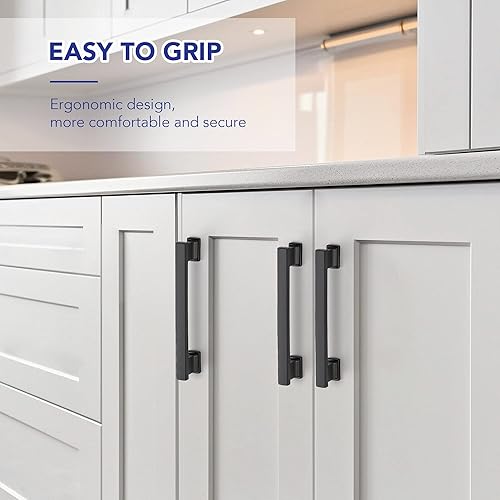 Miniatura 4 de Paquete de 10 tiradores de gabinete color negro mate de 6 pulgadas para armarios con agujero central de 5 pulgadas, manijas sólidas para gabinetes