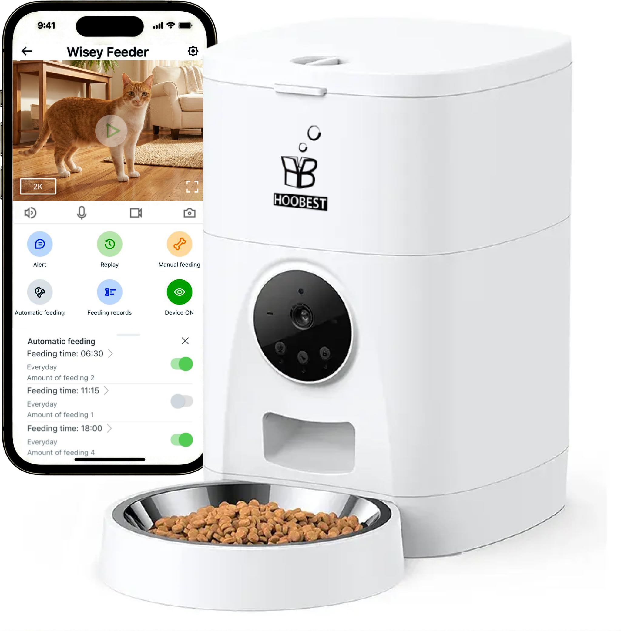 4L Automatic Pet Feeder - Smart Feeder for Cats & Dogs with 2K Camera, 2-Way Audio, App Control, Timer, and Dual Power. WiFi-Enabled, Programmable Feeding for a Healthier Pet Routine.