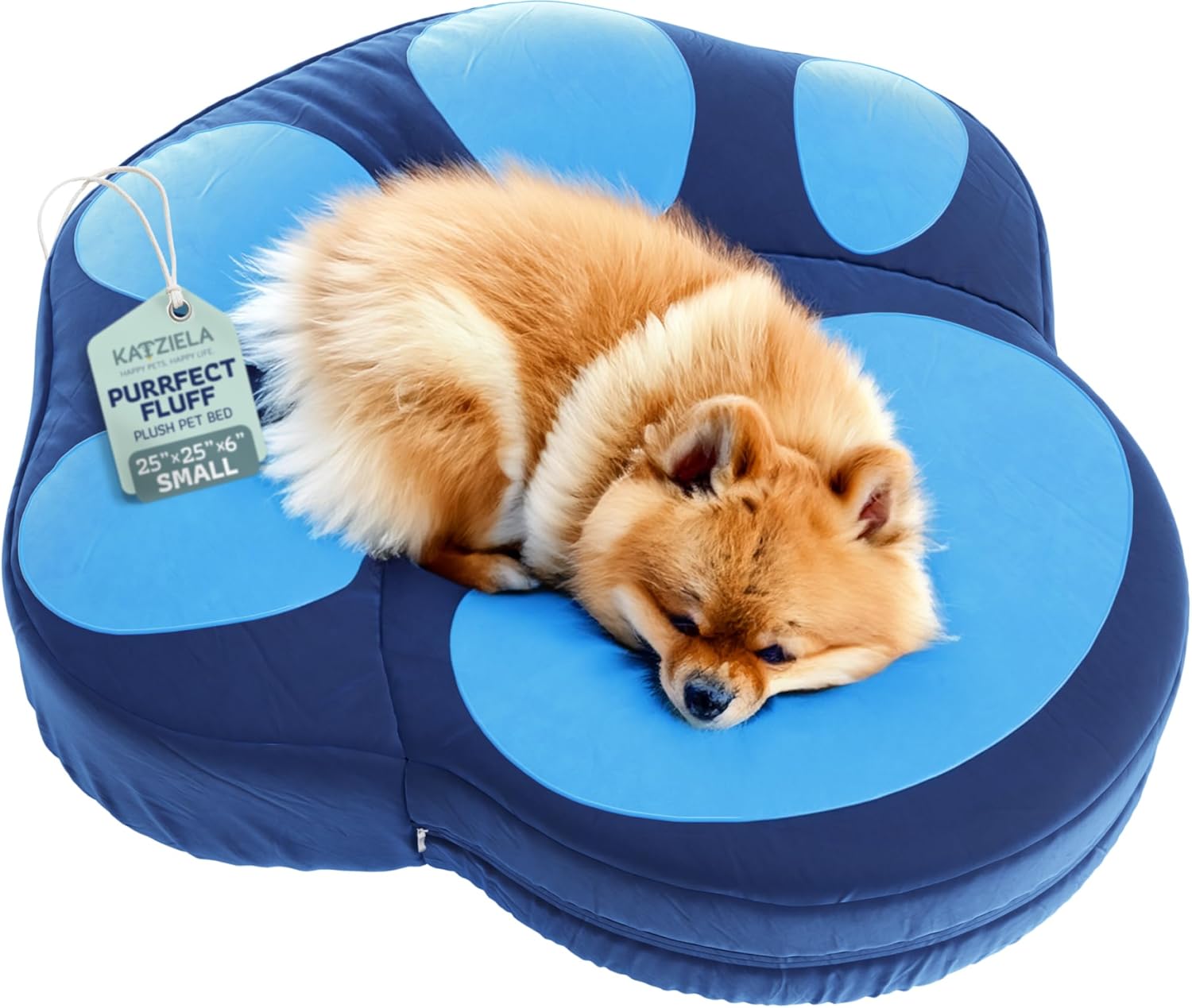 Katziela Purrfect Fluff Paw-Shaped Pet Bed - 25" x 25" x 6" Washable Dog & Cat Bed - Blue