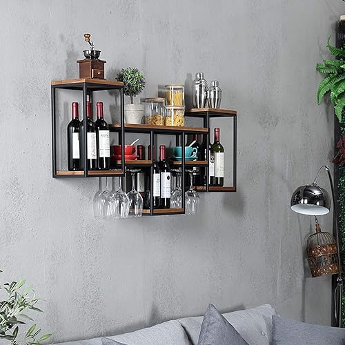 Miniatura 3 de Estante flotante para vino, de pino natural, para cocina, comedor, bar, totalmente montado (tamaño 41.7" x 7.9" x 21.7")