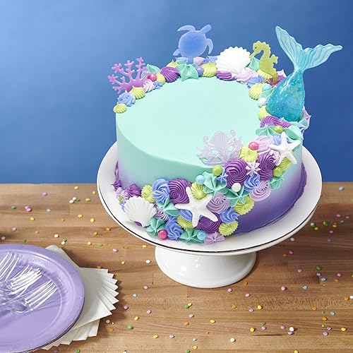 Miniatura 5 de DecoSet - Decoración mística para pastel de sirena, 5 piezas con cola de sirena, tortuga, caballito de mar, coral y corona, adorno inspirado en el