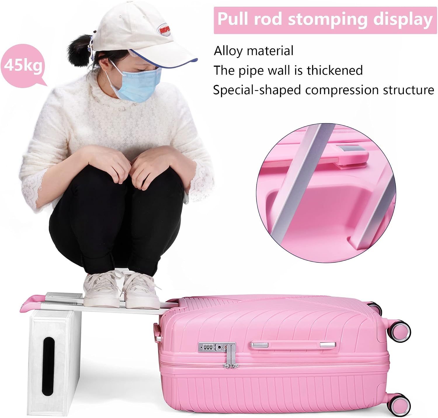 Luggage Sets 4 Piece Carry on Spinner Wheels - Suitcase with PP material Wheels TSA Lock 4pcs set (Nude pink)