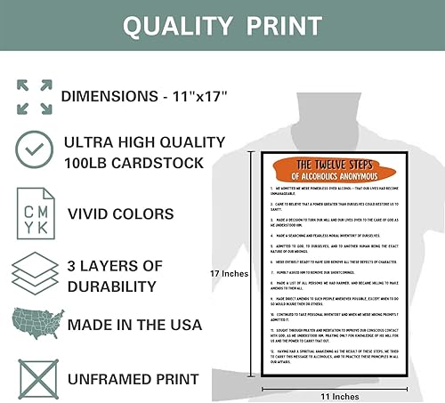 Miniatura 7 de The 12 Steps of AA Alcoholics Anonymous Poster for Addiction Recovery - Twelve Steps Alcoholic Anonymous Quotes Print AA Daily Reflections Poster 12