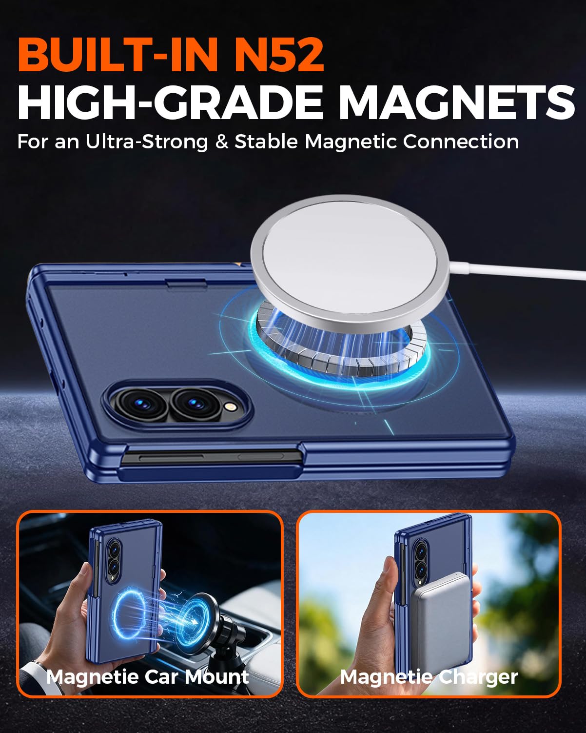 NINKI Funda para Samsung Galaxy Z Fold 8 con soporte, [protección de bisagras y protector de pantalla de vidrio privado] Resistente a los golpes, funda magnética con soporte para Fold 8, azul