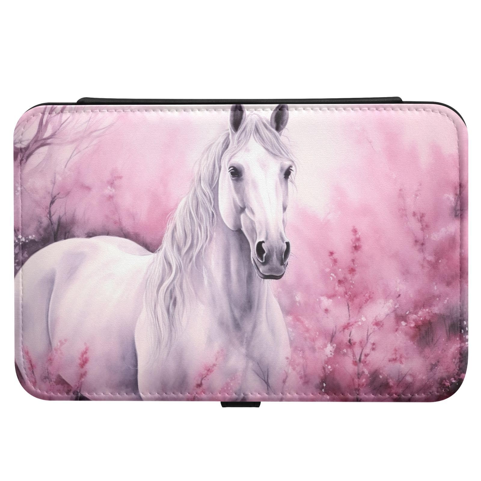 Haskirky White Horse Jewelry Box Portable PU Leather Travel Jewelry Organize for Women Jewelry Storage Display Holder for Ring, Necklace, Earring