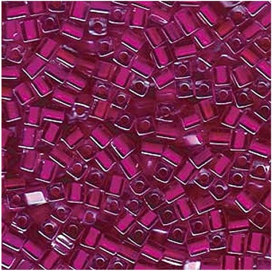 20Gr Clear Lined Fuchisa Miyuki 4mm Square Cube Glass Seed Beads