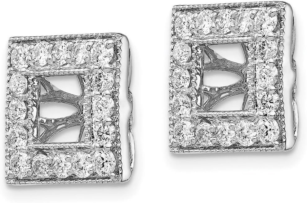 14k White Gold Diamond Square Jacket Earrings 12x12mm Wide Earring Jacket for Women