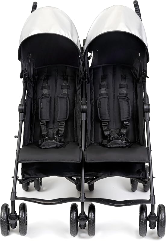 Summer Infant 3Dlite Cochecito doble, plegable, liviano, de lado a lado, con arnés de seguridad de 5 puntos para bebés y niños pequeños, negro