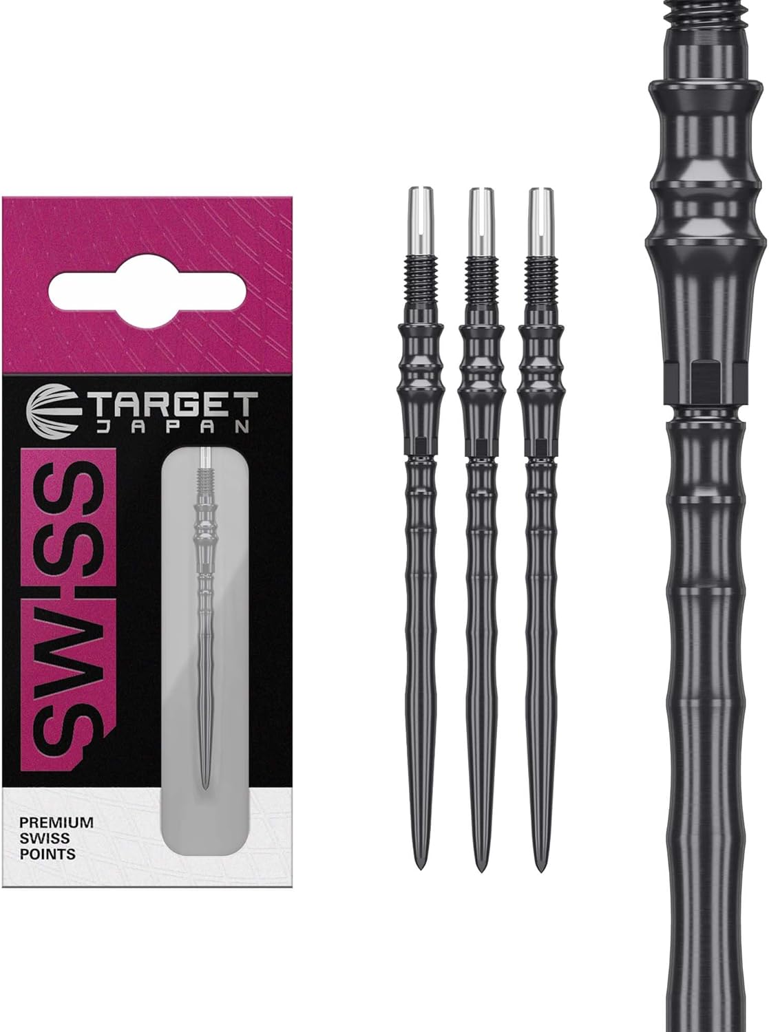 Target Japan Premium Swiss Points, 3 Pack Set of Tips- 30MM/35MM/40MM- Black/Silica | Change Dart Points, Spare Tips, Professional Darts Accessories