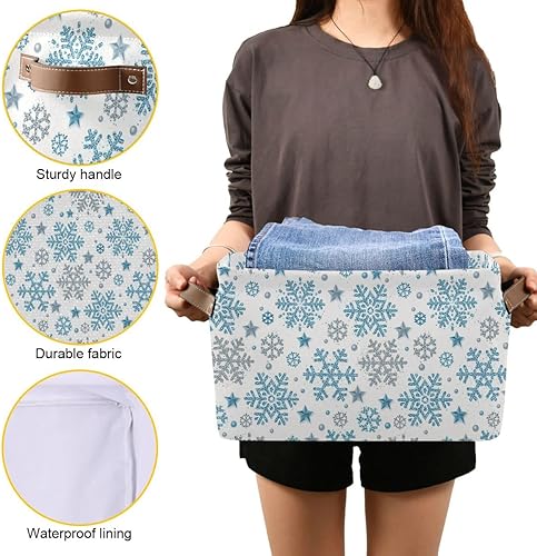 Miniatura 6 de Cesta de almacenamiento de tela plateada azul con copos de nieve de invierno, cestas de lavandería, campanas de Navidad, muñeco de nieve, cajas de