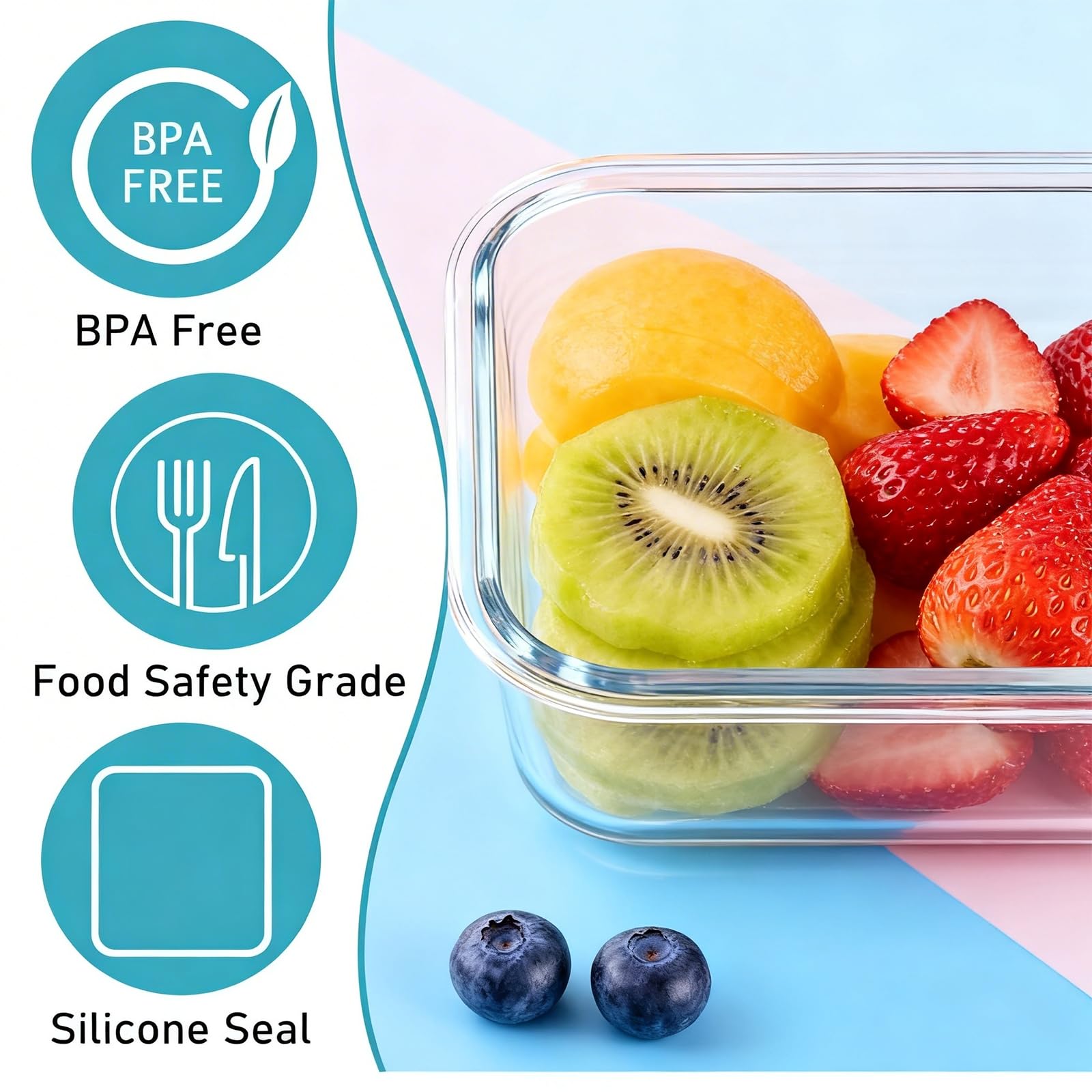 Confezione da 15 contenitori per alimenti in vetro con coperchi, contenitori ermetici per la preparazione dei pasti, scatole bento ermetiche con coperchio a prova di perdite, per microonde