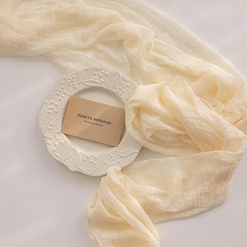 Caminos de mesa rústicos de gasa color blanco marfil crema, 120 pulgadas y 10 pies, camino de mesa largo de tela de queso traslúcida para decoración