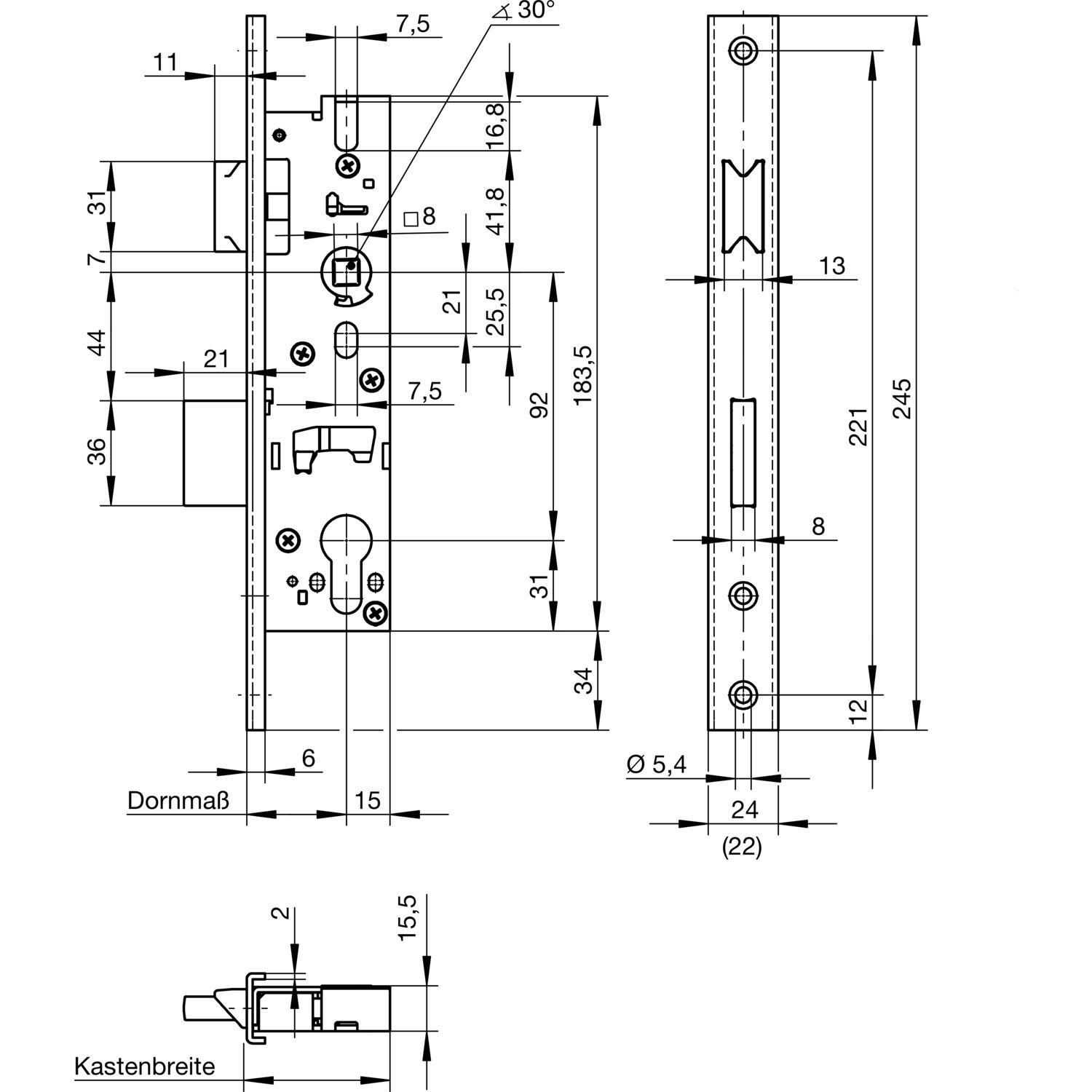 WILKA Rohrrahmen-Schloss 1438 | Dornmaß: 35 mm | Stulpe 245 mm U-Form Edelstahl | 1 Stück, Silber