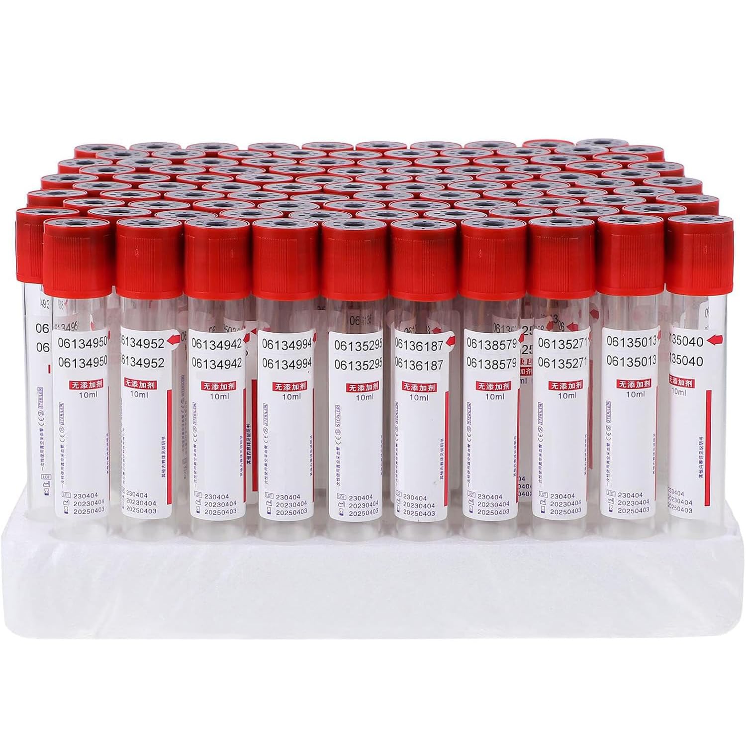 100pcs Tubos De Vidrio Para Extracción De Sangre, 5ml/10ml Tubo De Vidrio, Con Tapas Rojas, Tubo De Vacío Desechable De Presión Negativa, Sin Aditivos, Para Laboratorio Extracción De Muestras Sangre