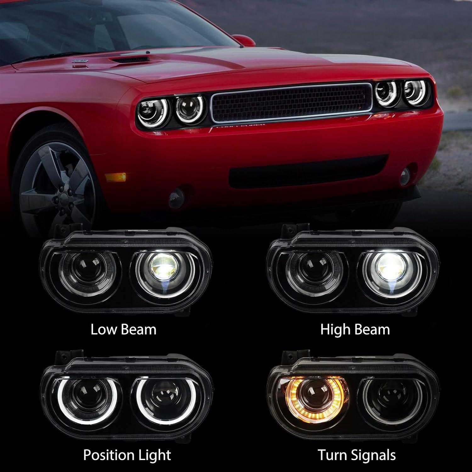 Led Headlights ForDodge Challenger 08-14 Vland RGB Dual Beam Projector Headlights Black - Foto 12