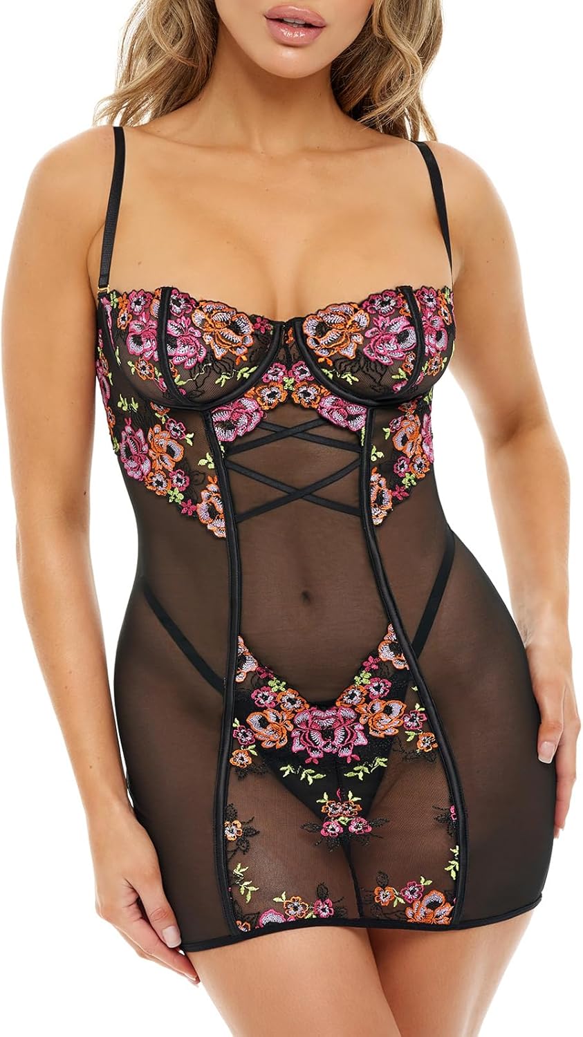 Oh là là Chéri Women's Sexy Natty Babydoll and Matching G-String