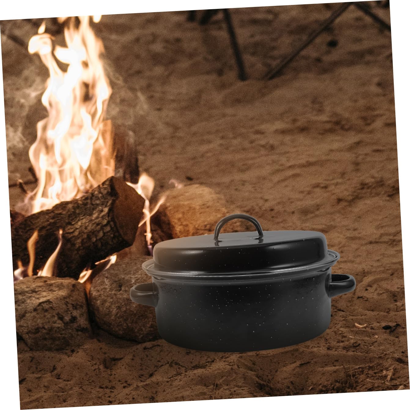 INOOMP Praktischer Emaillierter Bräter aus Eisen mit Deckel als Kartoffeltopf für Gasgrill und Schnellen Kochen von Grillgut und Süßkartoffeln