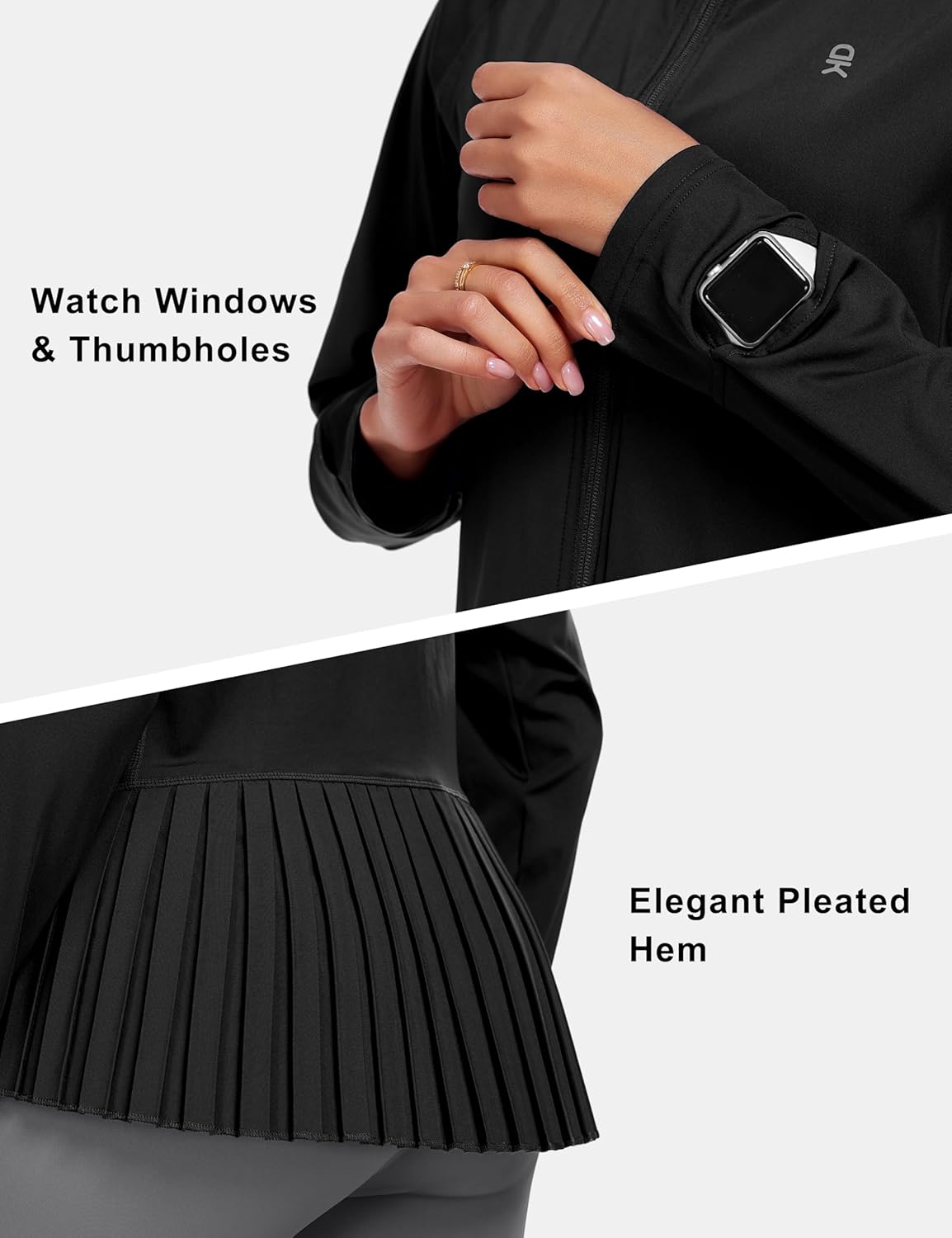 Little Donkey Andy Women's Golf Hoodie Jacket with Pleated Tennis Skirt Hem Full Zip Sun Protection Running Athletic Jackets - Image 4