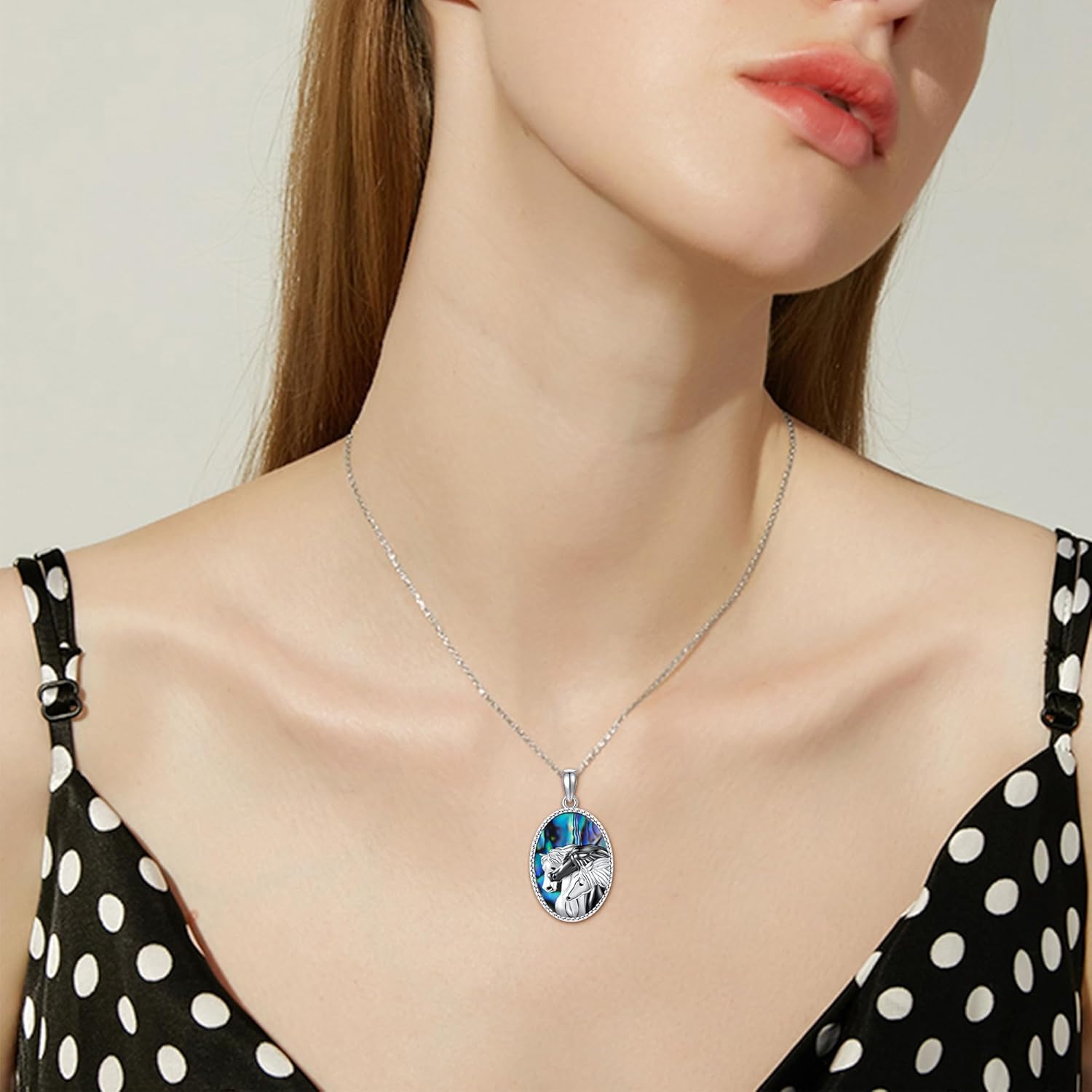 MONGAS Horse Necklace Sterling Silver Horse Abalone Shell Pendant Necklace Animal Jewelry for Women - Image 2