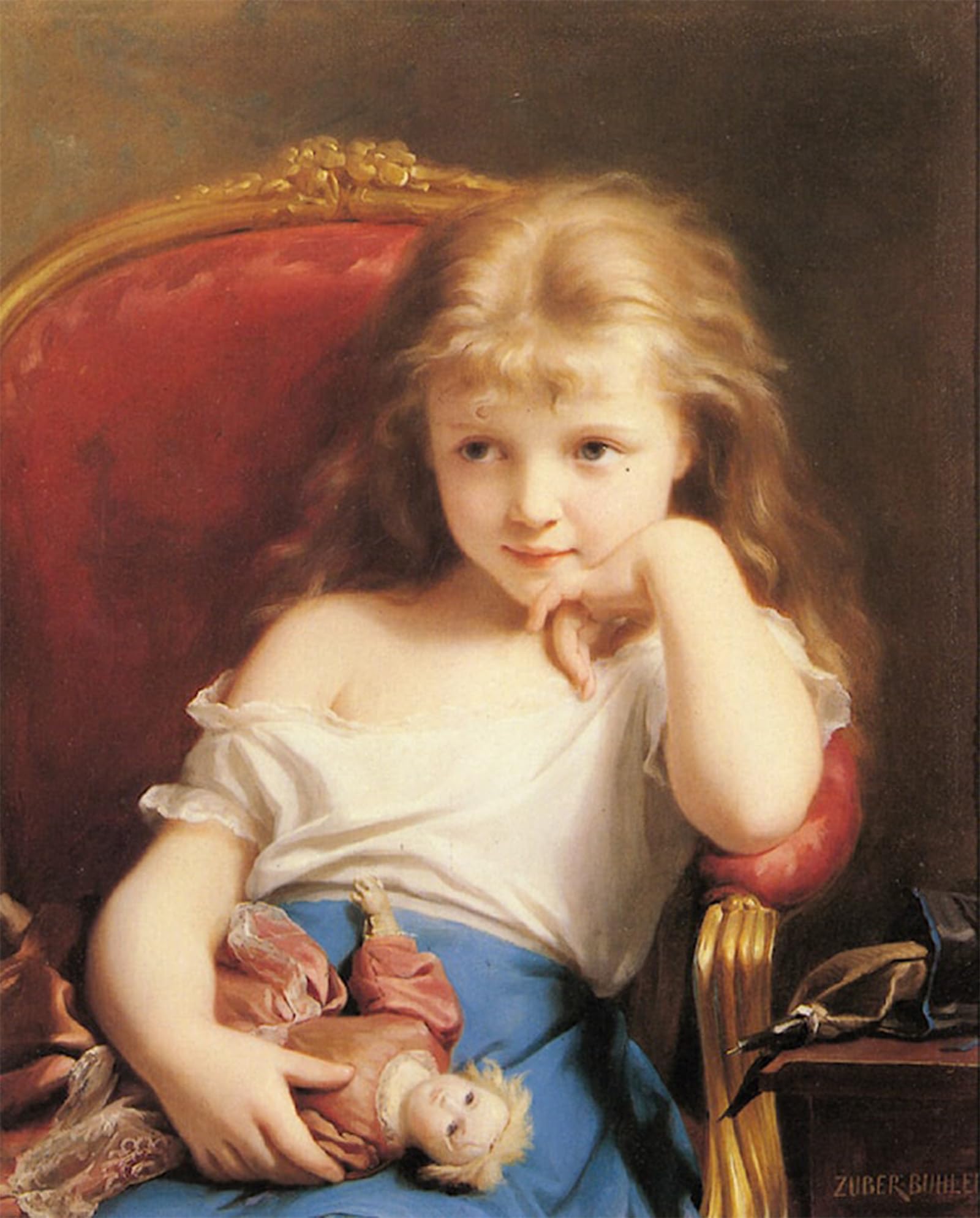 ARTXLXXBN Famous Prints Artwork Pictures Poster Painting Art Young Girl Holding a Doll by Fritz Zuber-buhler Artwork Landscape Pictures for Home Decor 60x90cm