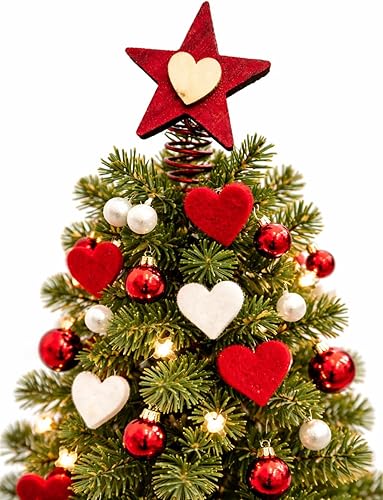 Miniatura 2 de Estrella roja en miniatura para árbol de Navidad pequeño, centro de corazón de madera