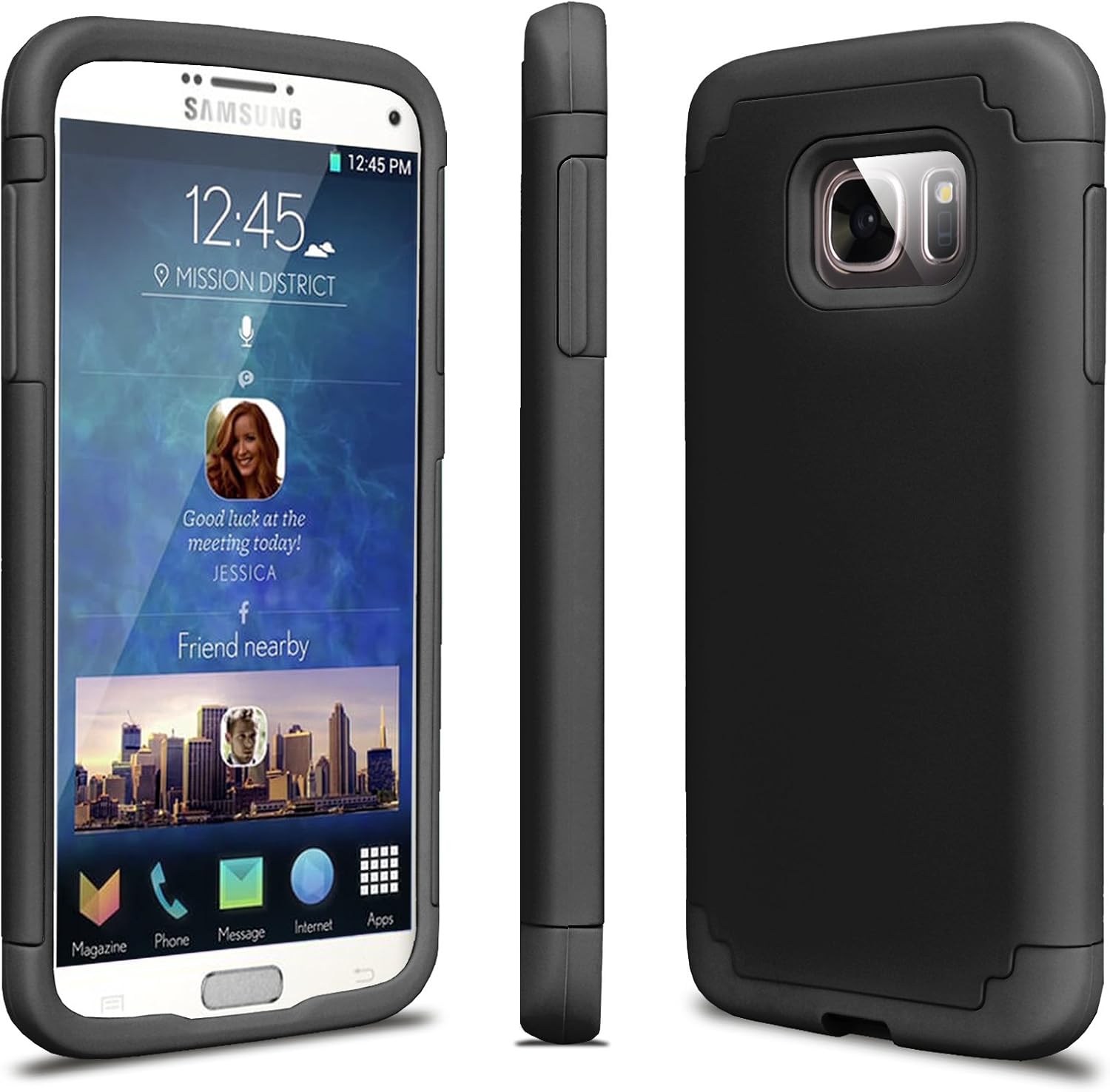 Tekcoo Galaxy S7 Case, [Tbaron Series] [Coal Black] Shock Absorbing Hybrid Rubber Plastic Impact Defender Rugged Slim Hard Case Cover Shell for Samsung Galaxy S7 S VII G930 GS7 All Carriers