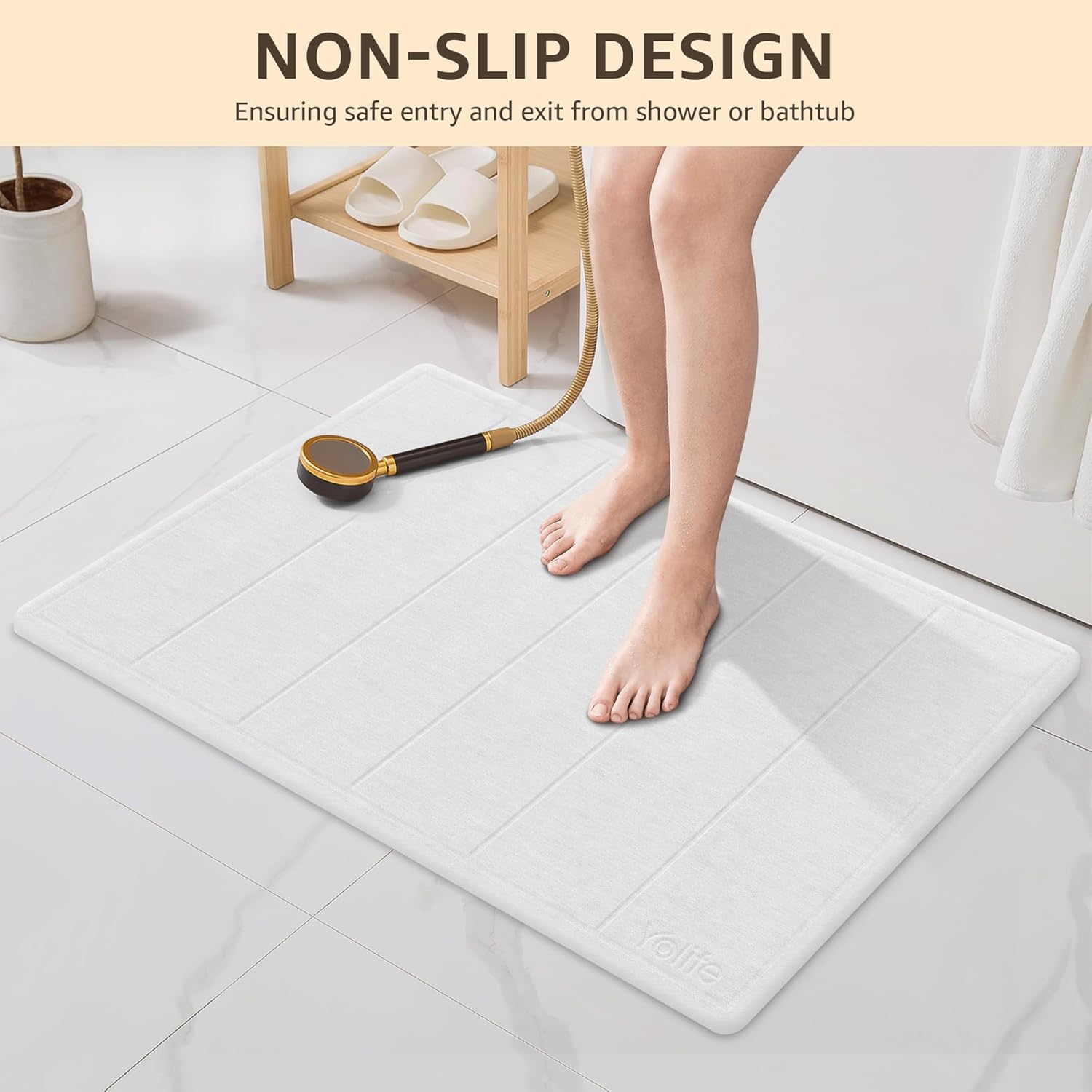 Yolife 32"x 20" Stone Bath Mat Large, Diatomaceous Earth Bath Mat for Bathroom, Super Absorbent Quick Drying Stone Shower Mat, Non-Slip Natural Diatomite Bathroom Floor Mat, Easy to Clean (White Grey) - Image 5