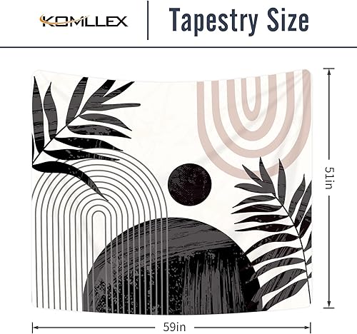 Miniatura 5 de KOMLLEX Tapiz abstracto negro bohemio de mediados de siglo 59 pulgadas de ancho x 51 pulgadas de alto, moderno, estético, minimalista, para colgar