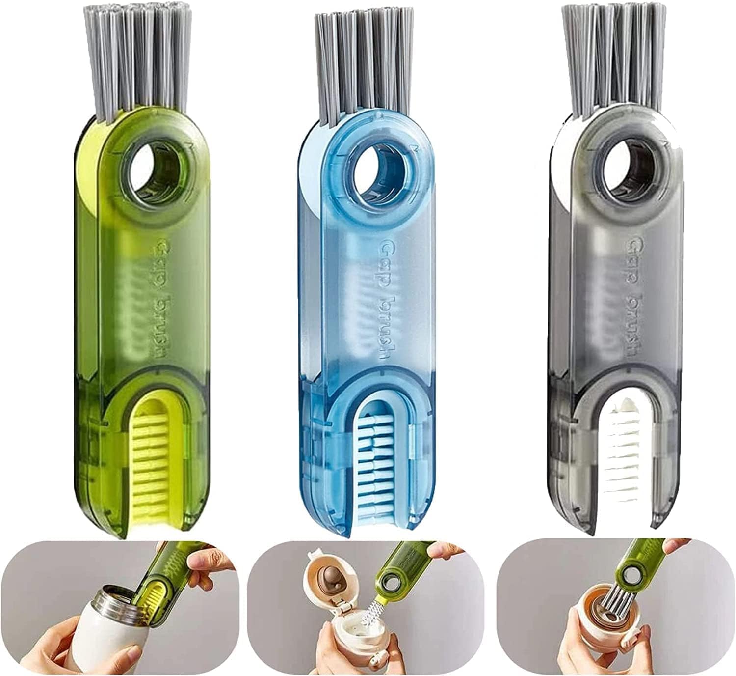 Lnymzd Mixed Colours 3Pcs 3 In 1 Multifunctional Cleaning Brush, 3 In 1 Cleaning Brush,Bottle, Multipurpose Bottle Gap Cleaner Brush, Silicone