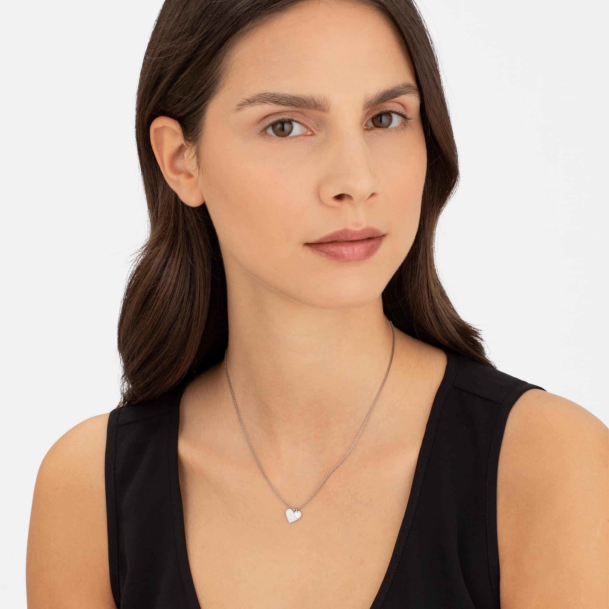 LIEBESKIND BERLIN Schmuck-Set - Creolen mit Herz- und Plättchen-Anhänger und passende Halskette - Silber - Venezianerkette verstellbar bis 45 cm - wasserfest & hautfreundlich