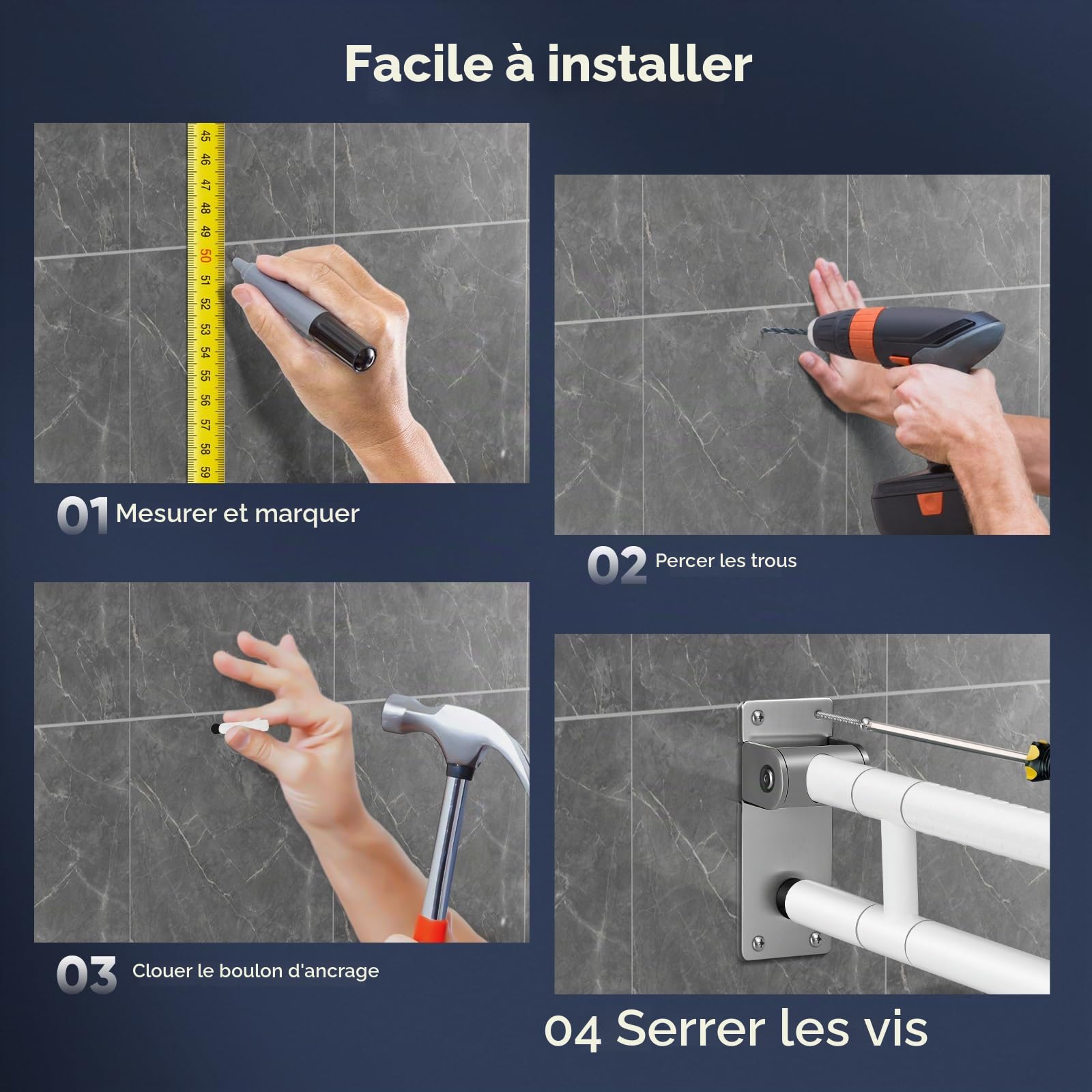75cm Barre D'appui WC, Barre Toilette Handicapé, Charge portante 300-350kg, Barre D'appui de Salle de Bain en Acier Inoxydable avec 6 Cercles Lumineux pour Handicapé,Âgé,Enceint (White, 75cm)
