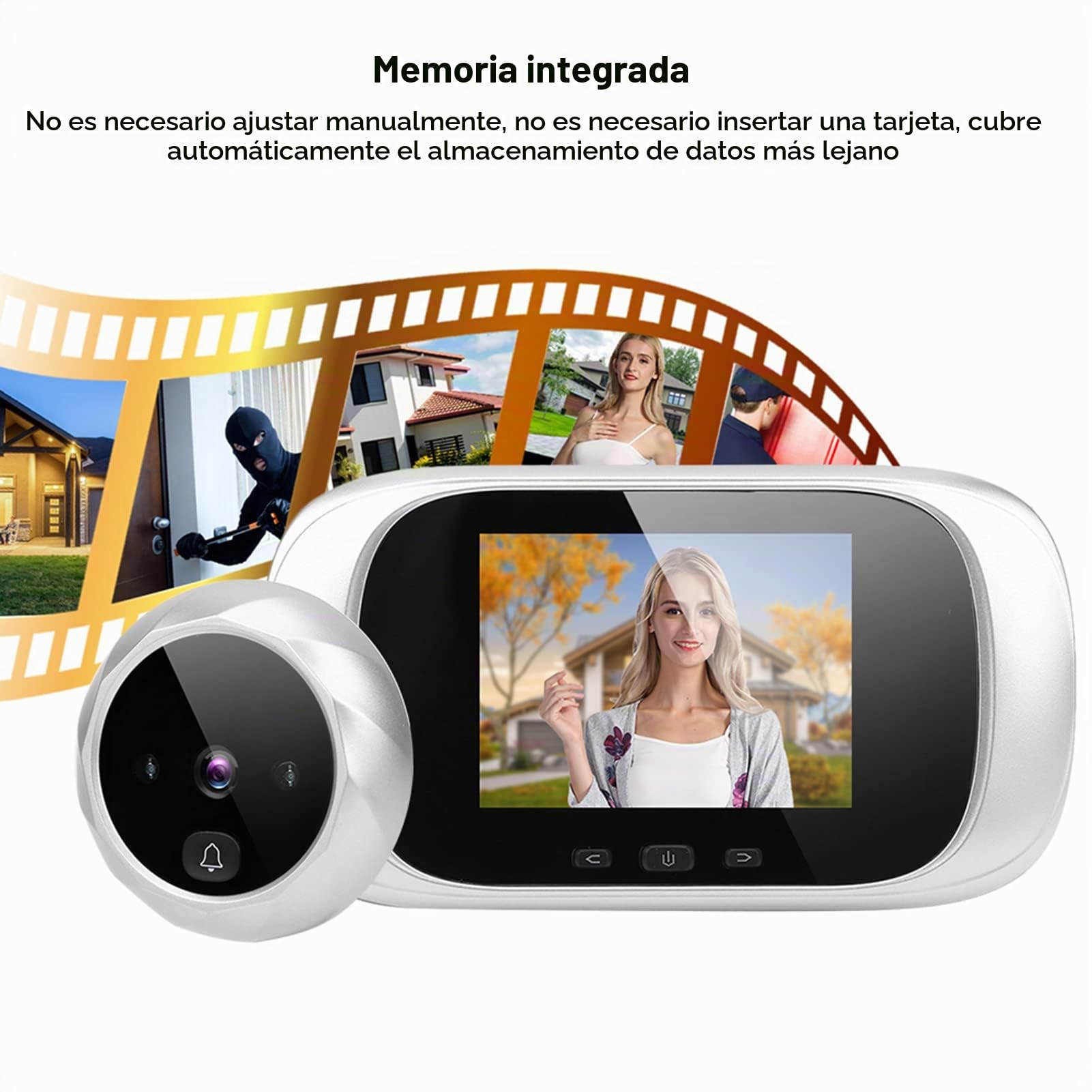 Visor de Puerta Visual, Mirilla,Cámara de Seguridad Digital con Mirilla con Pantalla LCD de 2,8 Pulgadas Función de Timbre de Visión Nocturna Infrarroja Función de Toma de Fotos(Plata)