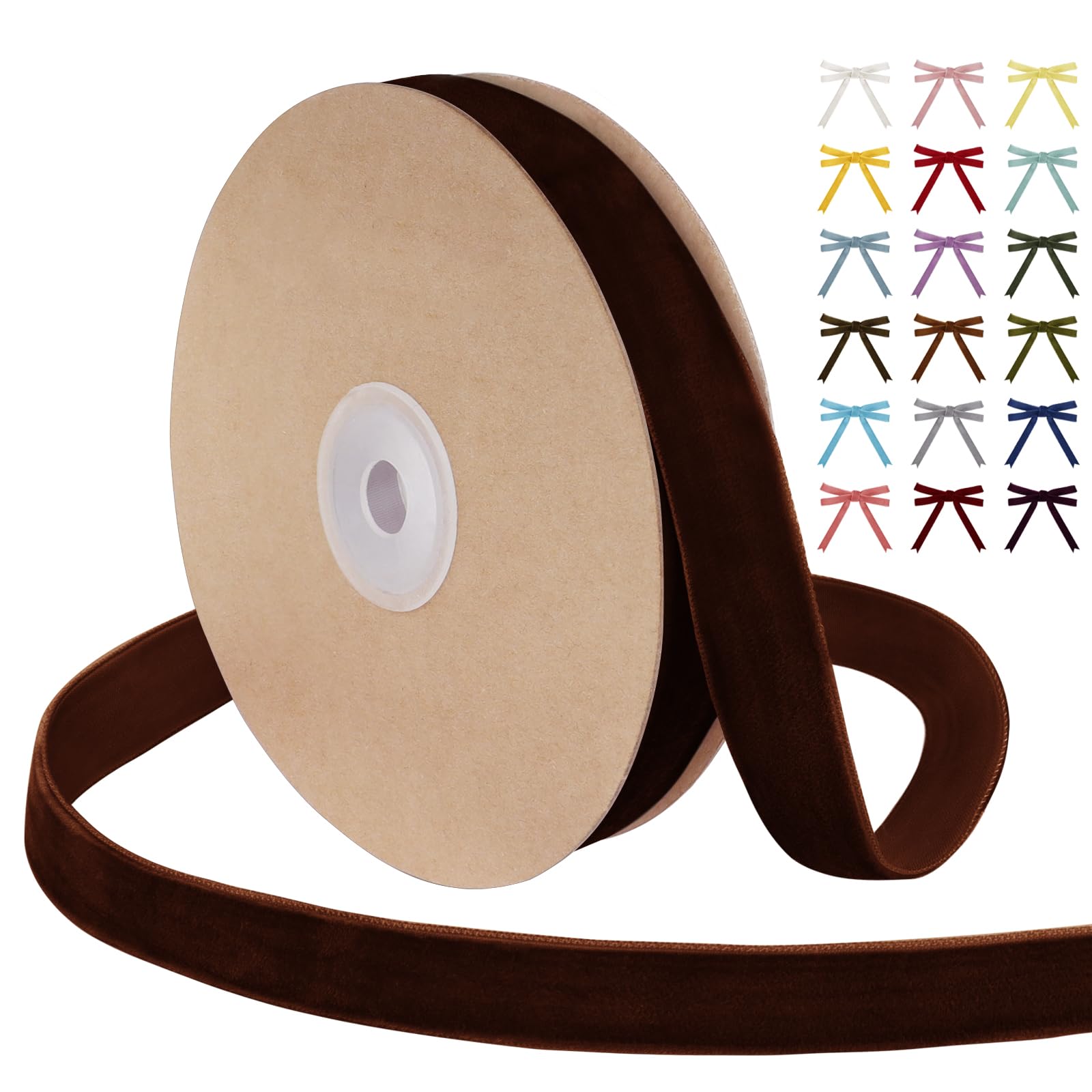 Uiopa Dark Brown Velvet Ribbon, 20mm x 9m Single Face Wrapping Ribbon, Vintage Velvet Ribbons for Gift Wrapping, Wreaths, Wedding, Party, Home Decor, DIY Crafts