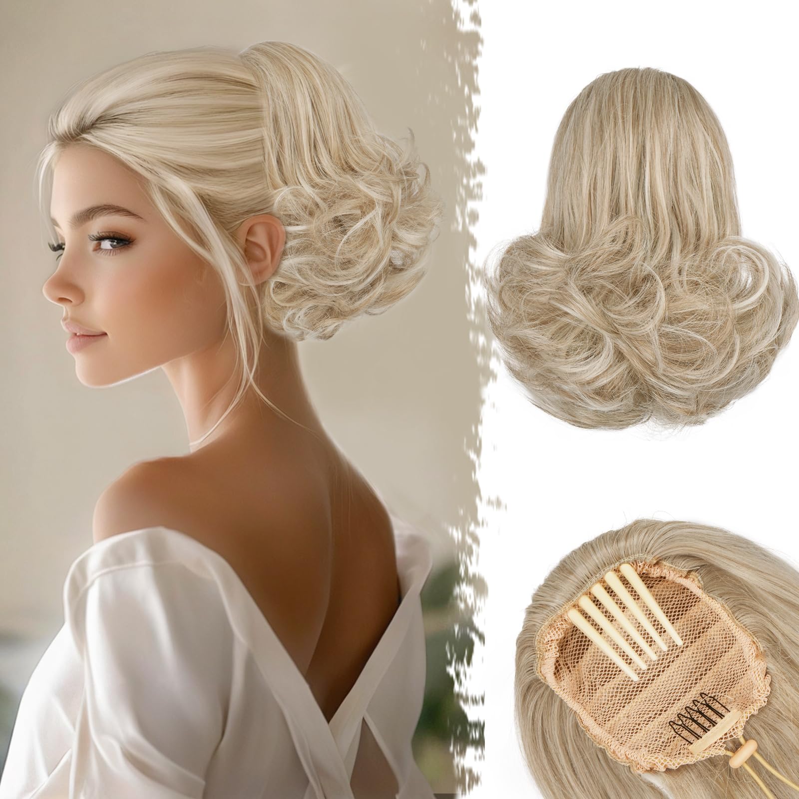 BARSDAR Short Blonde Drawstring Ponytail - 10 Inch Wavy Comb Clip Ponytail Extensions for Women - Synthetic Clip in Ponytails Hairpieces Fake Pony