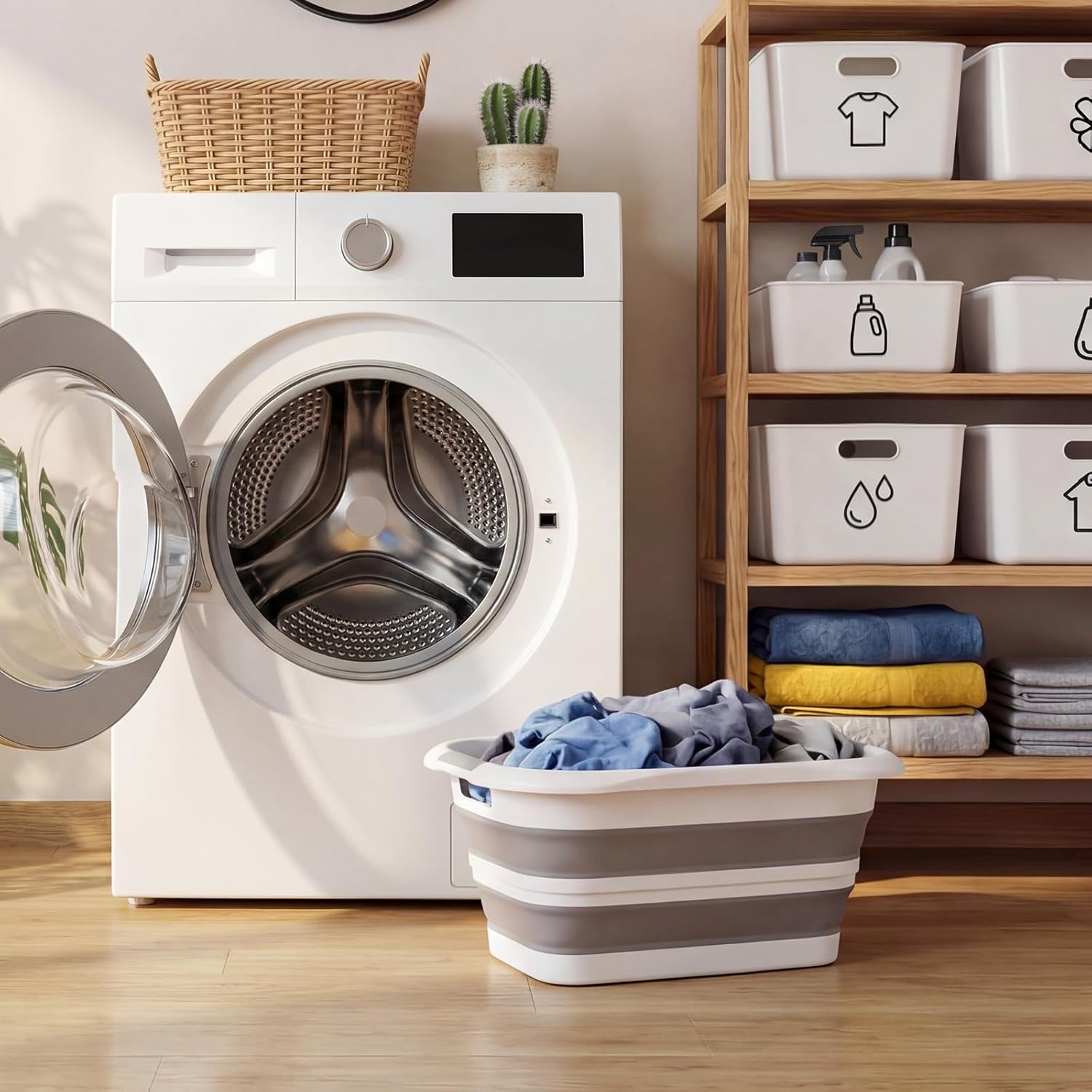 VEVOR Dog Bathtub, Collapsible Dog Bath Tub, Pet Bathing Grooming Wash Shower Station, Portable Space-saving & Stable Support, Built-In Drainage Hole for Small Pet Puppy Doggie Cat Outdoor, Gray White