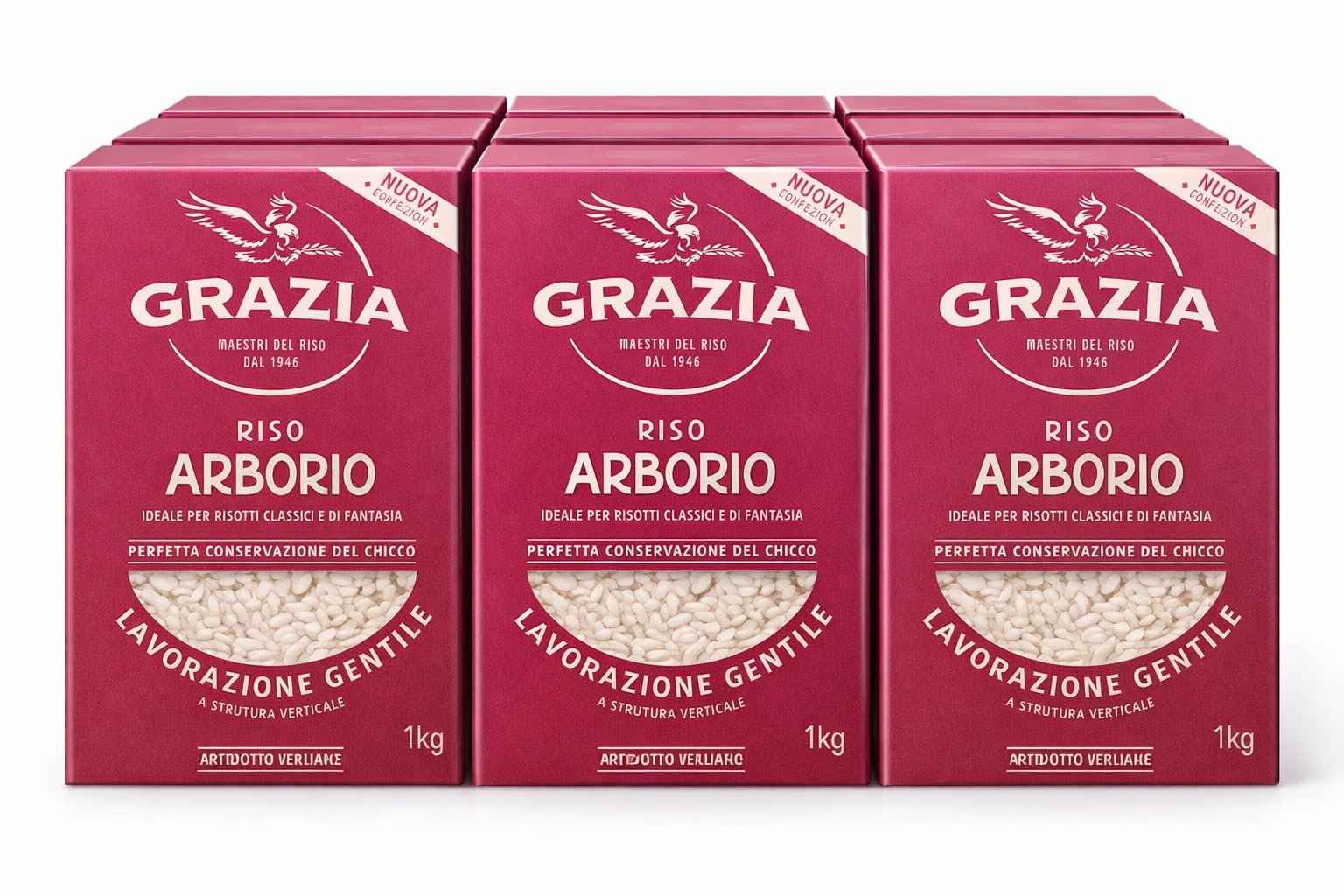 Riso Arborio Riso Grazia - 1 Kg x 9 - Chicchi grandi per risotti cremosi