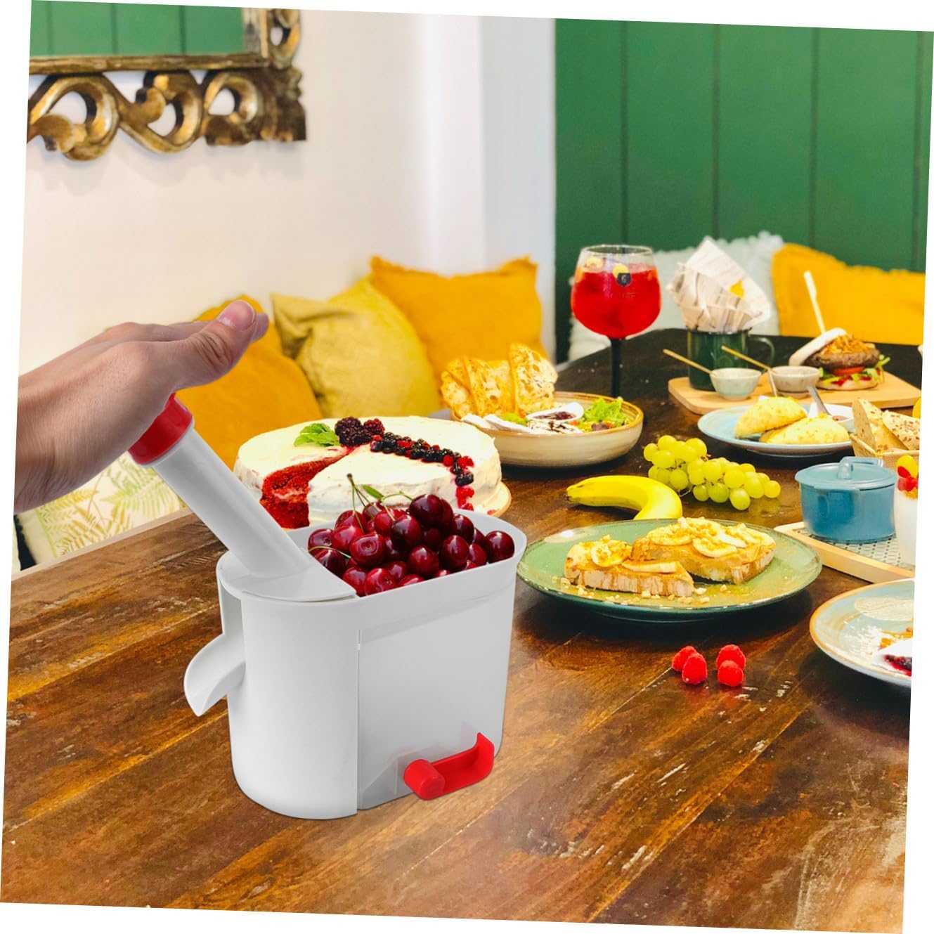 Versatile Cherry Pitter Fruit Core Remover with Easy Squeeze Grip for Quick Pitting Cherries Grapes Harvester Compact Kitchen Gadget Safe for Easy to Clean
