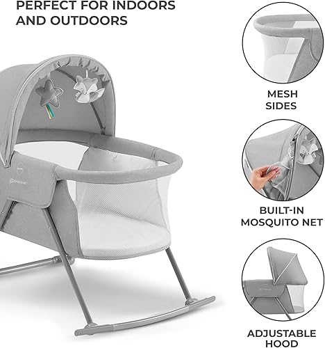 Miniatura 6 de Kinderkraft LOVI Moisés de viaje para bebé, cama plegable portátil con mosquitera incorporada, capucha ajustable y una función de cuna adicional,