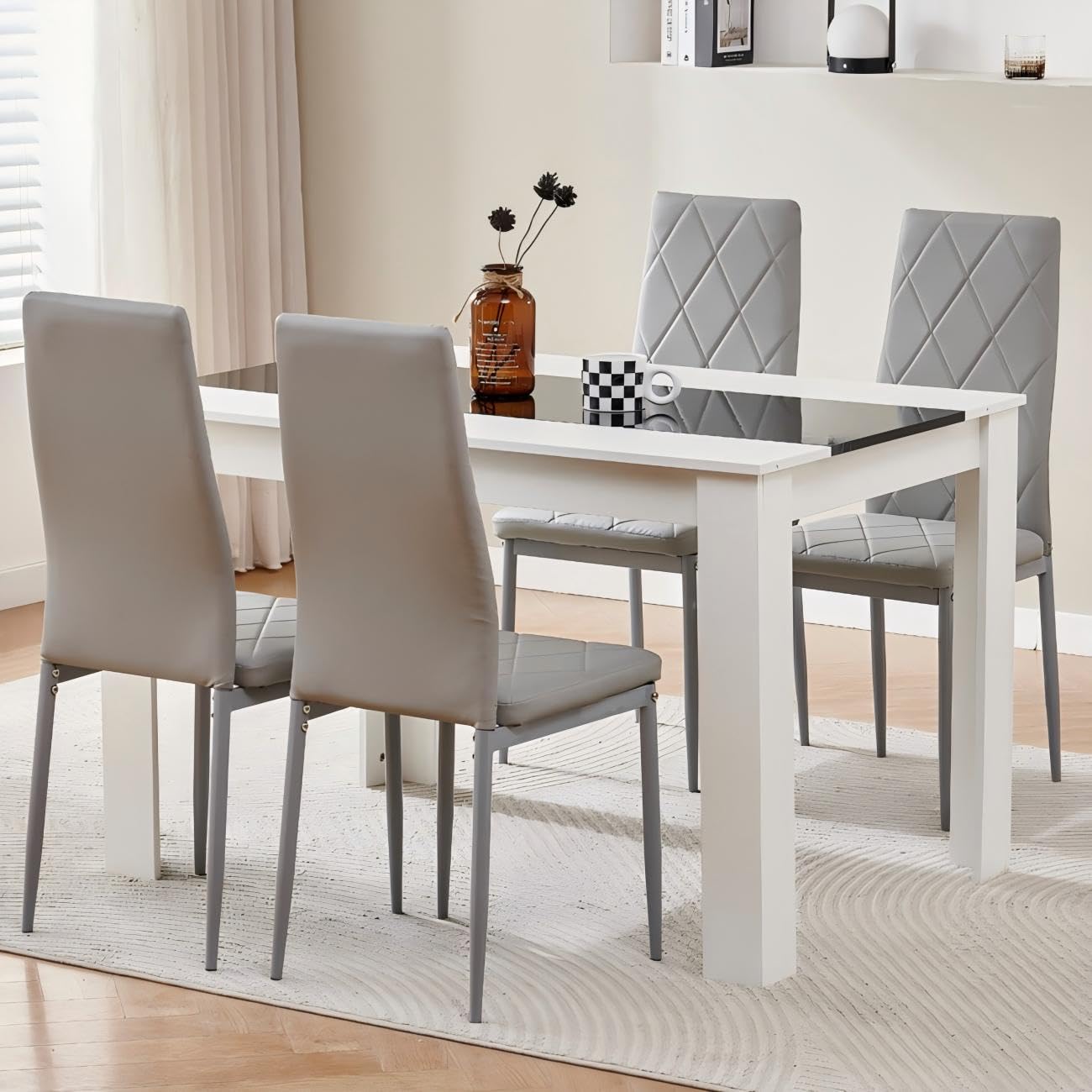 Homullel 120 cm Dining Table and 4 Chairs, 4 Seater Table and Chairs Set, Kitchen Dining Room Set for 4, Compact, Space Saving (Flannel Gray #2, 120cm, 4 Seats)