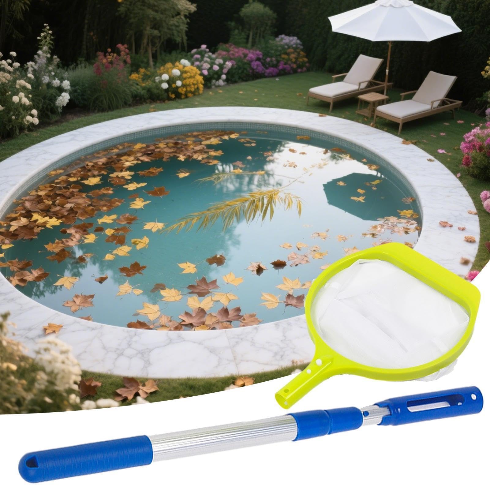 Retino per piscina – Retino per foglie a maglia fine con manico regolabile per la pulizia di vasche idromassaggio, acquario, cortile e patio, rimuove i detriti dal lago e dalla piscina