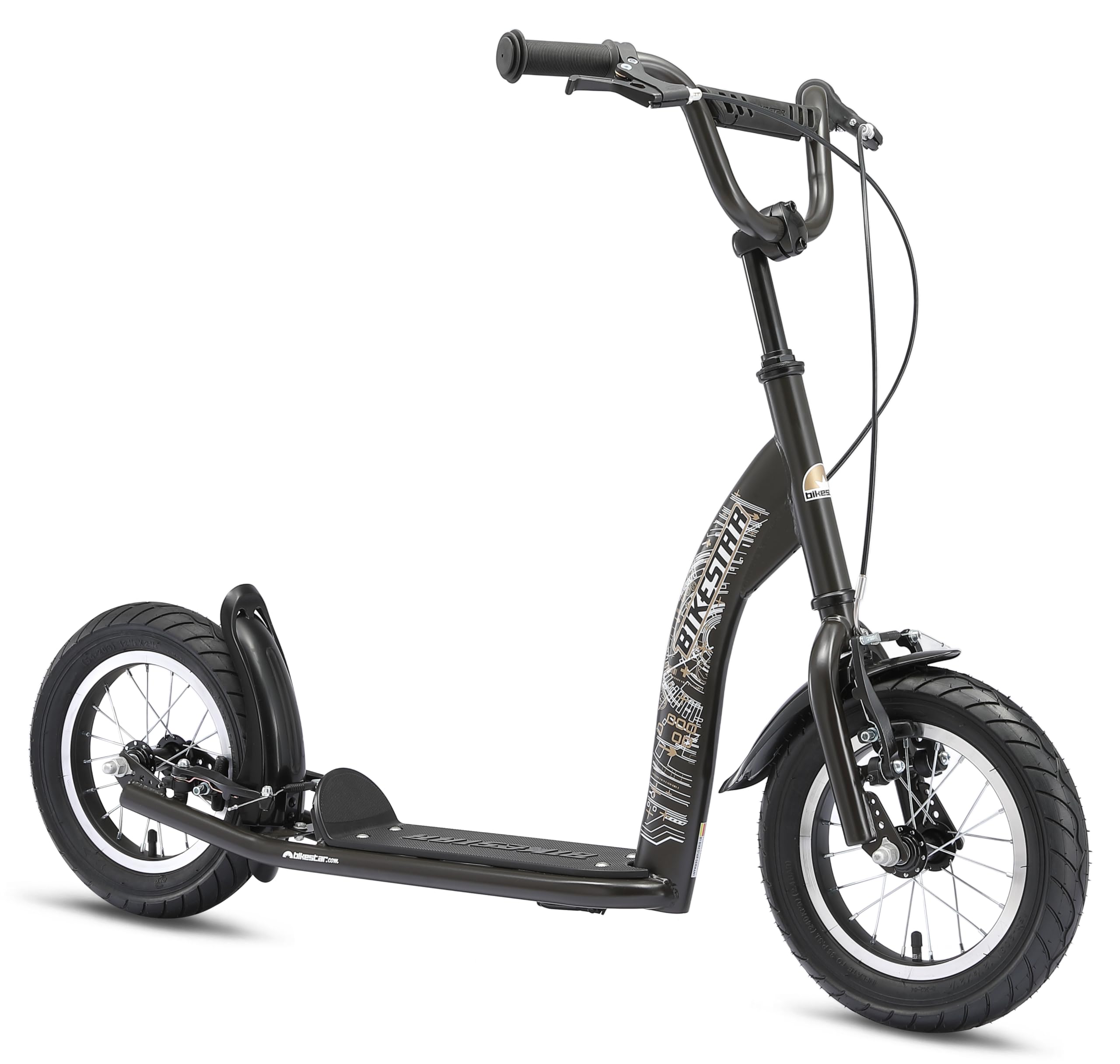 BIKESTAR Roller Kinderroller Tretroller Kickscooter mit Luftreifen für Jungen und Mädchen ab 6-7 Jahre ★ 12 Zoll Sport Kinder Scooter ★ Schwarz (matt)