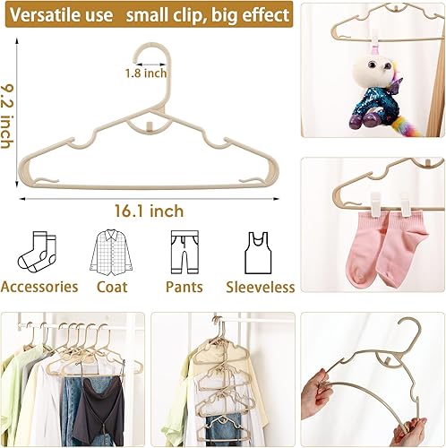 Miniatura 2 de Paquete de 70 perchas de plástico resistentes con clips para adultos de 16 pulgadas que ahorran espacio, organizador de ropa, perchas para armario,