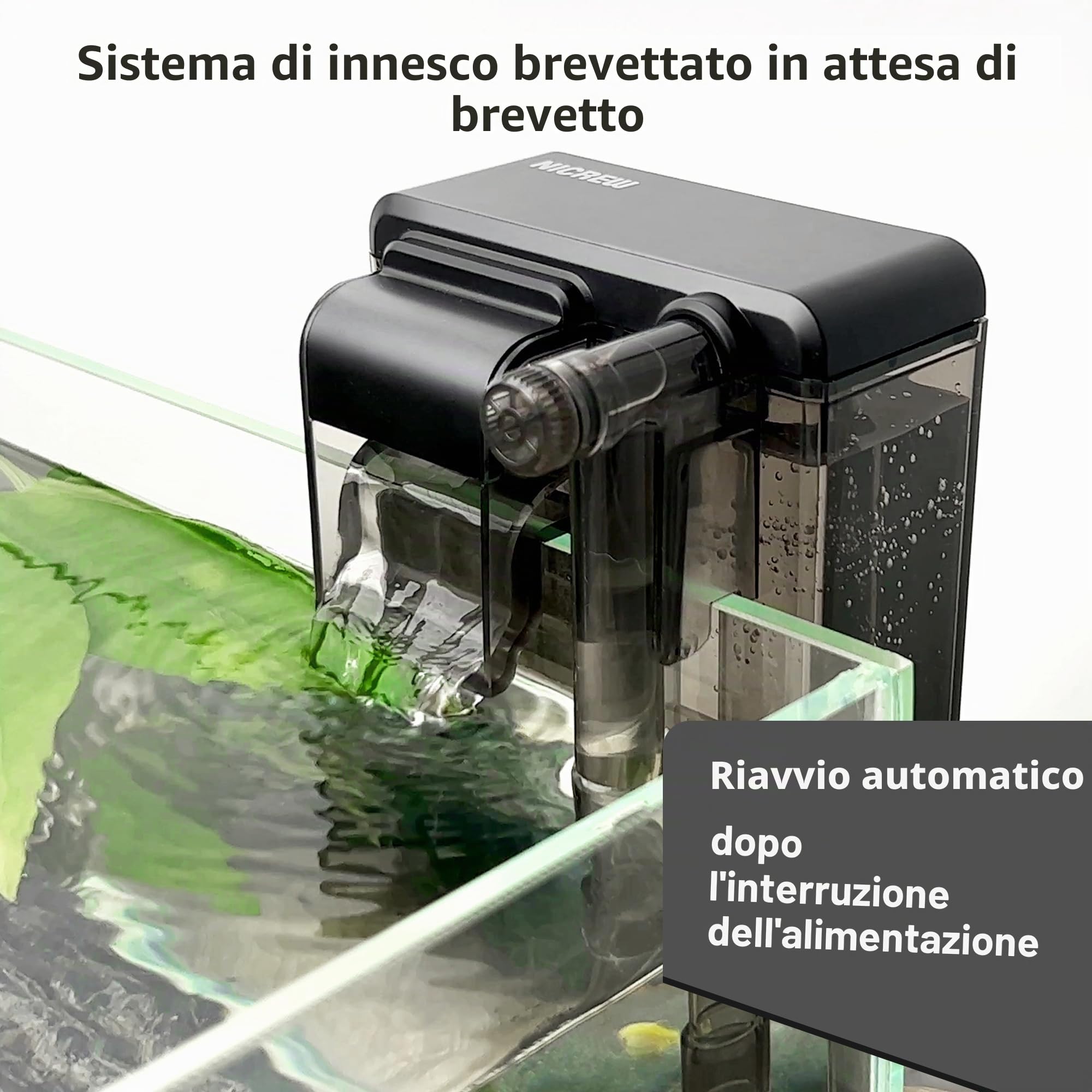NICREW Filtro sottile per acquario, silenzioso, filtro esterno per acquari fino a 20 l, flusso regolabile, 160 LPH, 3 W