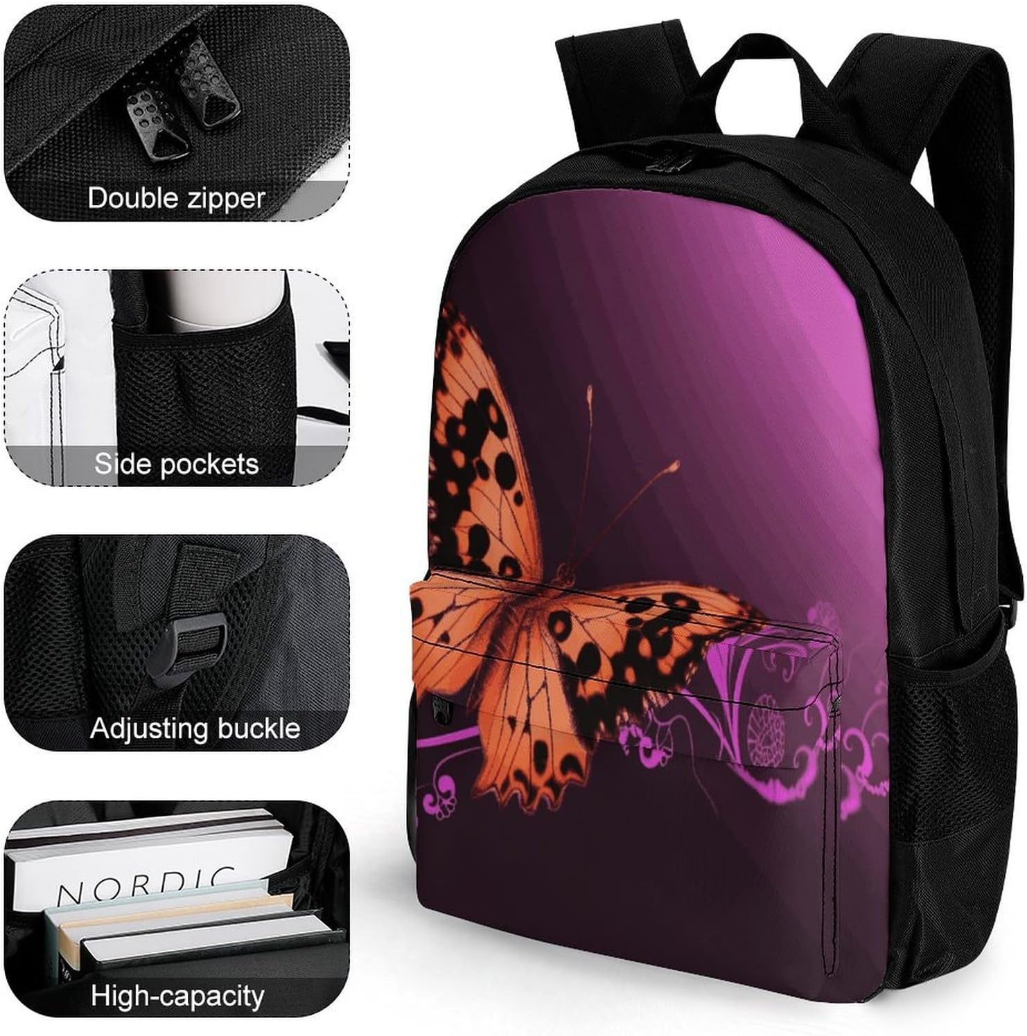 Nice Butterfly Backpack Daypack Travel Backpack | Lightweight Casual Laptop Backpack for Women Men Aesthetic Travel Bag for Weekender Business Hiking Outdoor