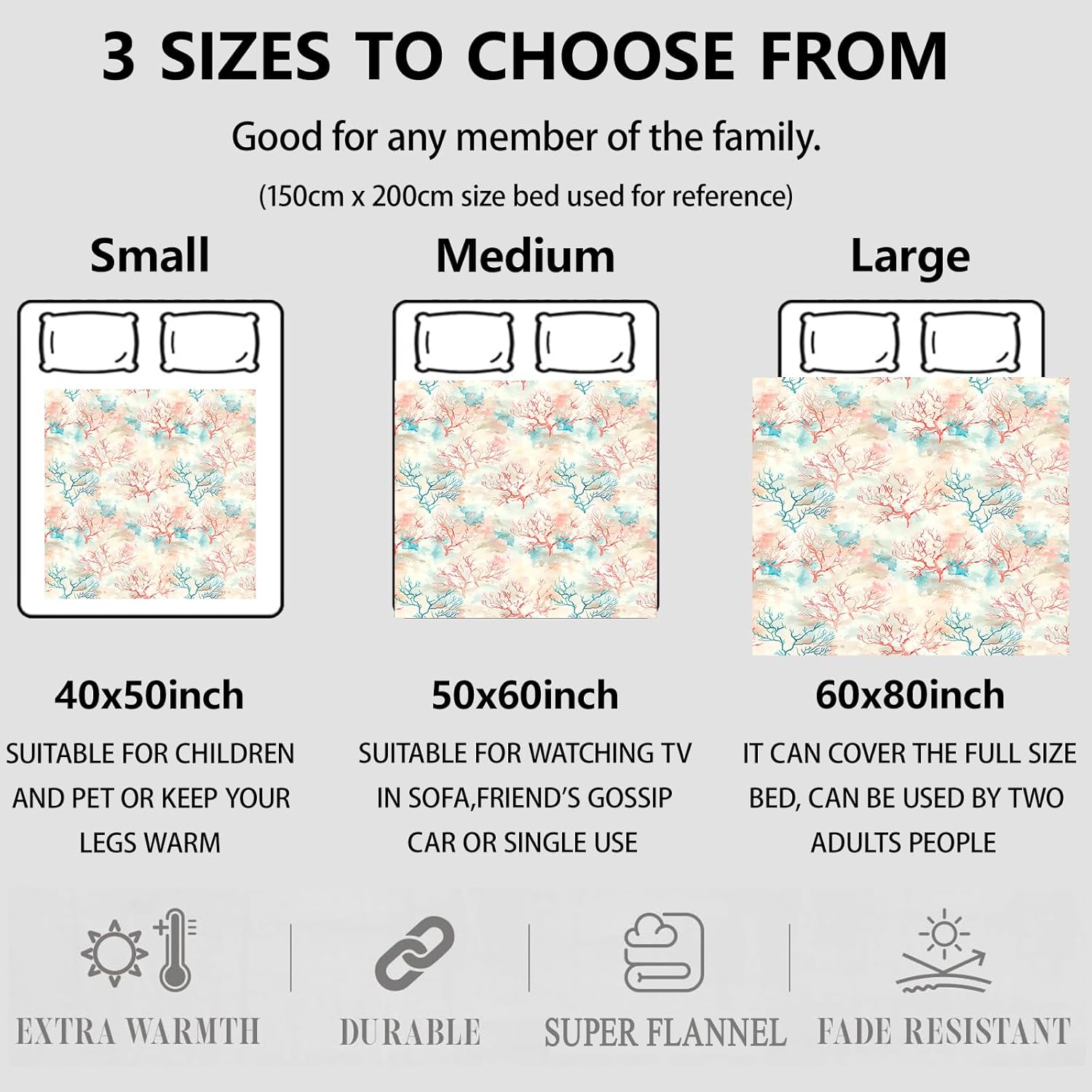 Coral Reef Throw Blanket Gifts for Women, Soft Fuzzy Warm Cozy Flannel Blankets for Bedroom, Travel, Couch, Home Decor 50x60 in - Image 3