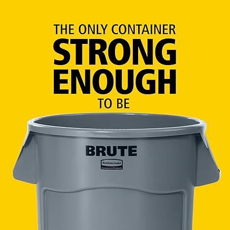 Rubbermaid Commercial Products BRUTE Heavy-Duty Round Trash/Garbage Can, 10-Gallon, White, Outdoor Waste Container for Landscapers/Construction/Restaurants/Back of House/Offices/Warehouses