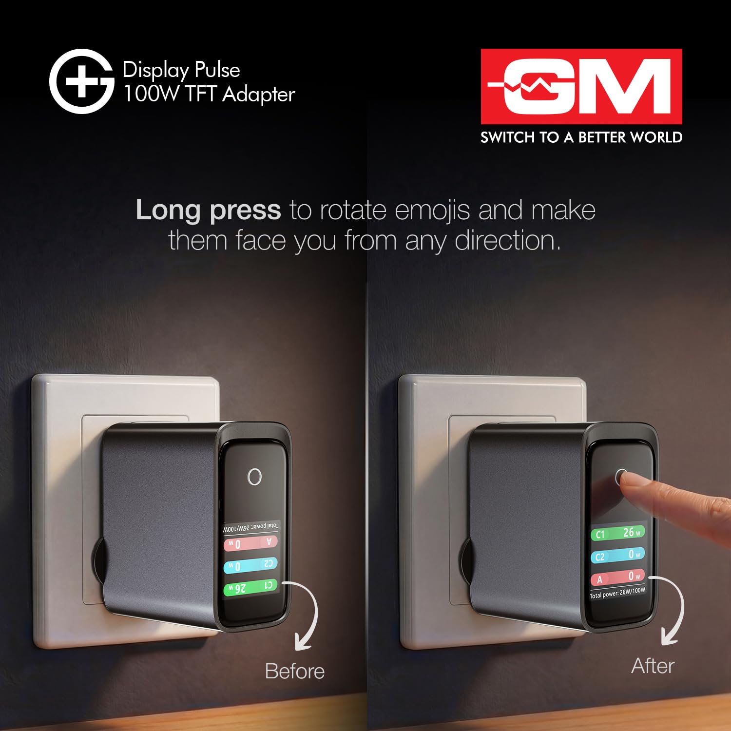 GM 100W GaN Charger - Real-Time Wattage & Smiley Display -2 GM 100W GaN Charger - Real-Time Wattage & Smiley Display -2