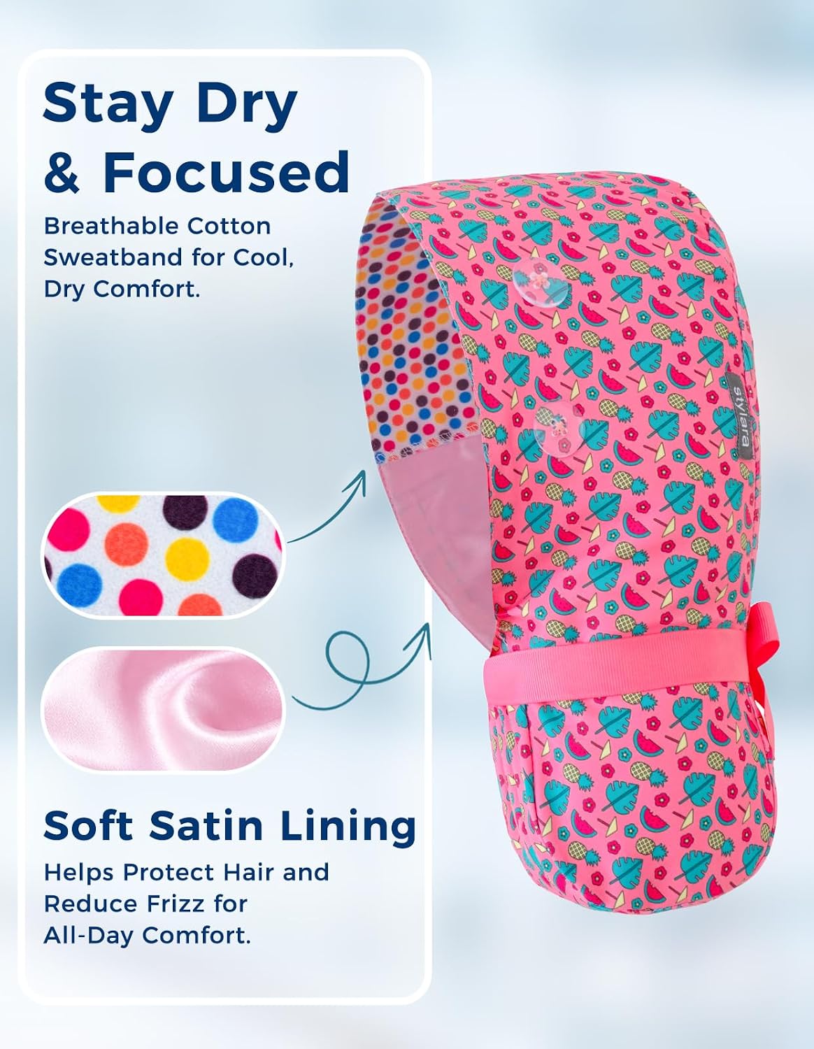 Satin Lined Scrub Caps for Women 2 Pack - Ponytail Scrub Hat with Buttons