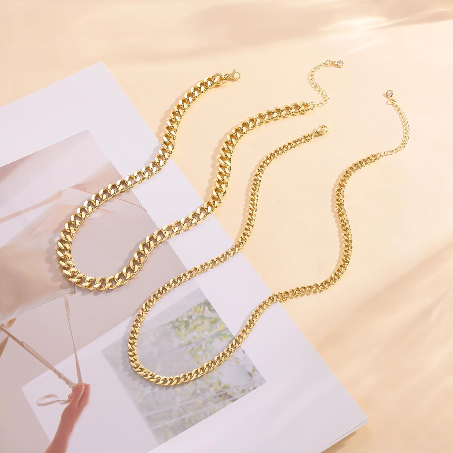 Moodear Layered Necklace for Women Trendy Chunky 14K Gold Plated/Sliver Plated Chain Necklace Cuban Link Paperclip Chain Toggle Clasp Necklace Fashion Jewelry - Image 5