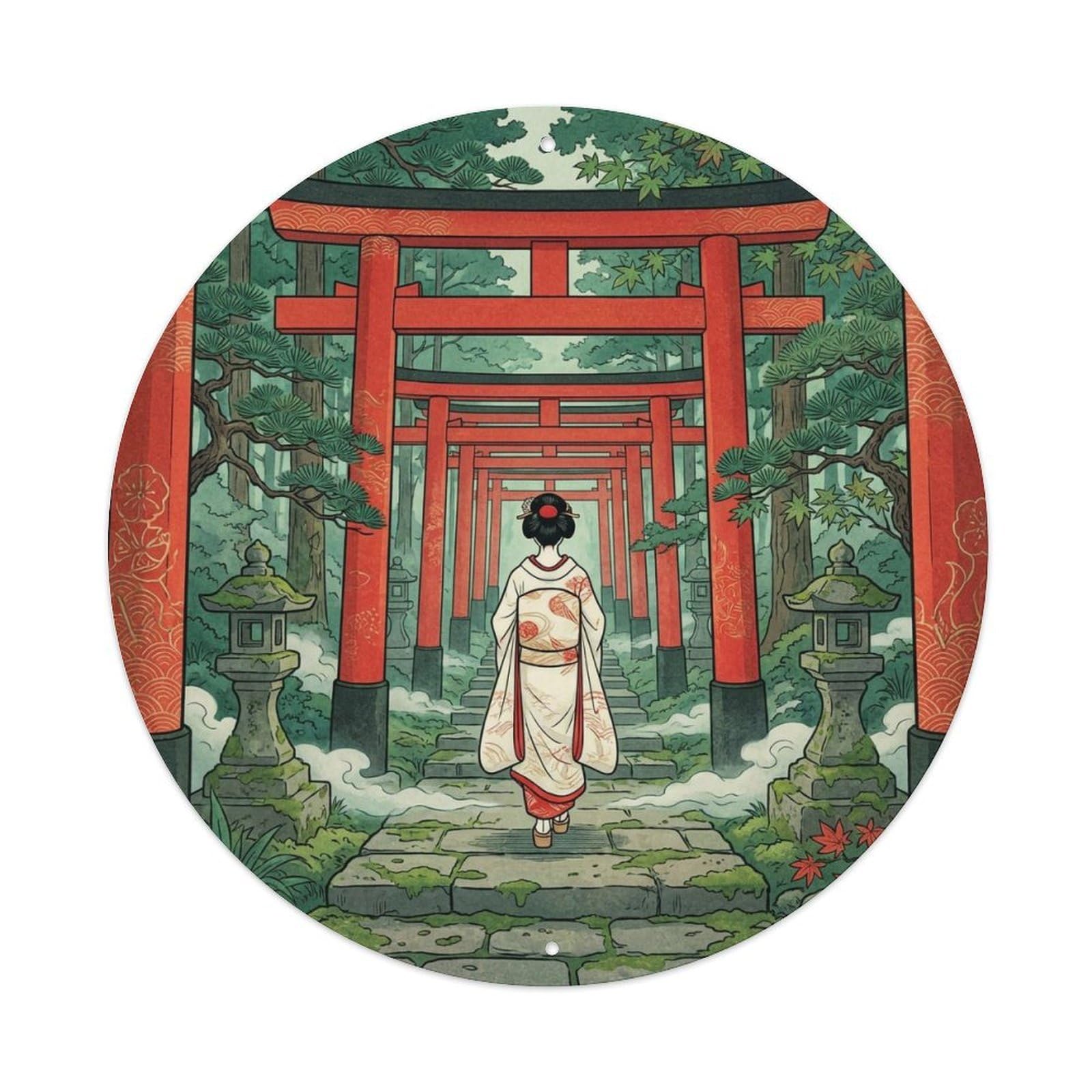 Japanese Geisha Torii Forest Path Tranquil Ornament Metal Tin Sign